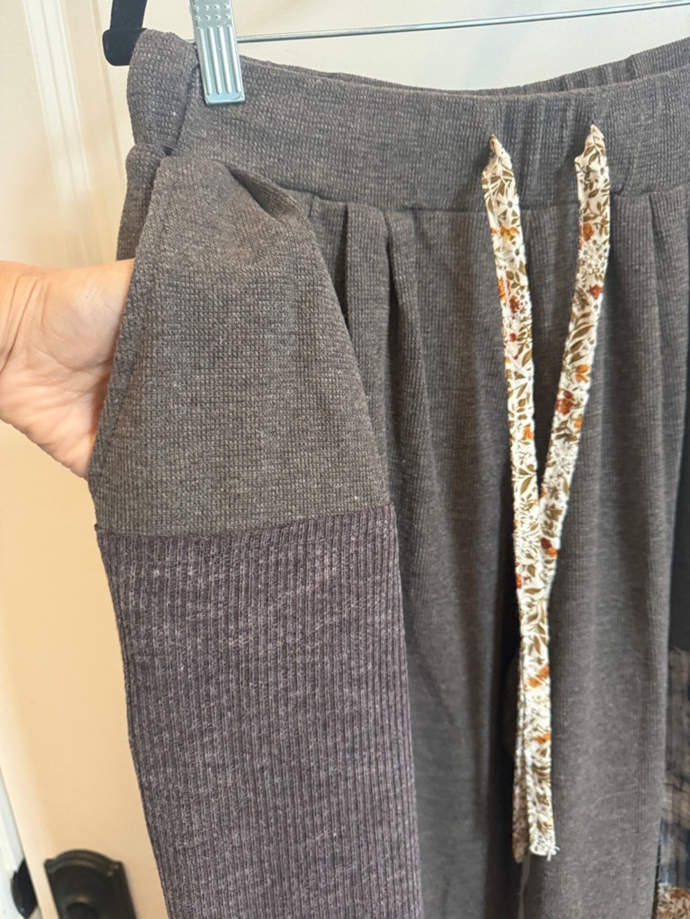 POL Gray Jogger Pants with Blue Patchwork and Floral Drawstrings - Picture 8 of 17